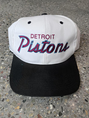 Detroit Pistons Vintage OG Horse Script Snapback White Black ABC Vintage 