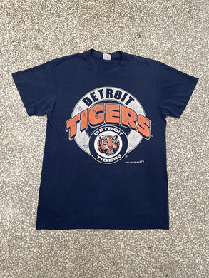 Detroit Tigers Vintage 1990 Logo 7 Paper Thin Faded Navy ABC Vintage 