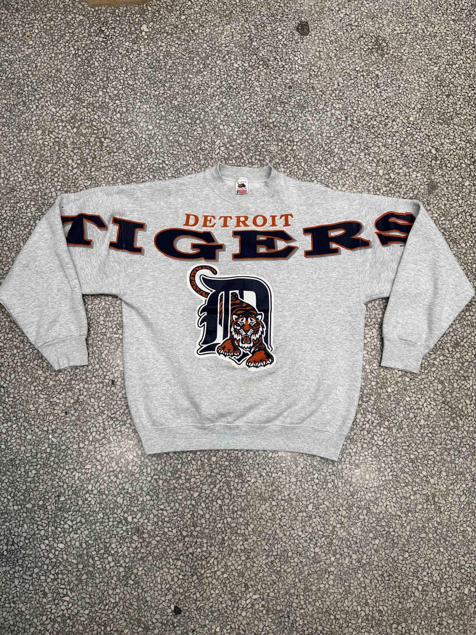 CustomCat Detroit Tigers Vintage MLB Crewneck Sweatshirt Sport Grey / L