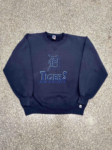 Detroit Tigers Vintage 90s Old English D Russell Crewneck Faded Navy ABC Vintage 