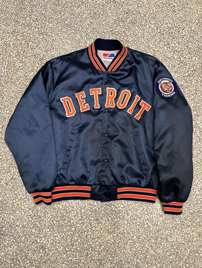 Detroit Tigers Vintage 90s Tackle Twill Spell Out Swingster Satin Bomber Jacket ABC Vintage 