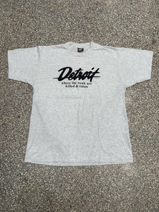 Detroit Where The Weak Are Killed & Eaten Vintage 90s Faded Grey ABC Vintage 