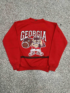 Georgia Bulldogs Vintage 1995 Taz Bugs Bunny Great Catch Crewneck Faded Red ABC Vintage 