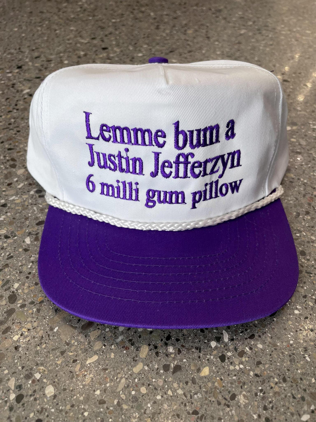 Lemme Bum A Justin Jefferzyn 6 Milli Gum Pillow Vintage Snapback White Purple ABC Vintage 