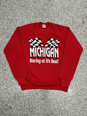 Michigan Racing At It's Best Vintage 90s Crewneck Puff Print Red ABC Vintage 