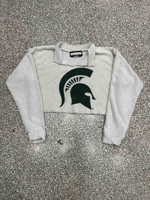 Michigan State Spartans Vintage 90s Terry Cropped Sweatshirt Grey ABC Vintage 