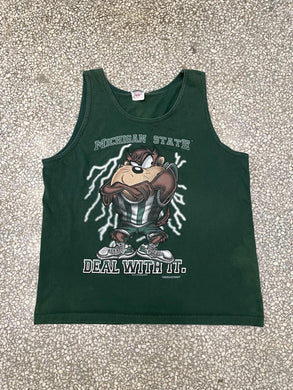 Michigan State Vintage 1996 Taz Deal With It Tank Top Green ABC Vintage 