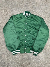 Load image into Gallery viewer, Michigan State Vintage 90s Faux Fur Satin Bomber Jacket Kelly Green ABC Vintage 