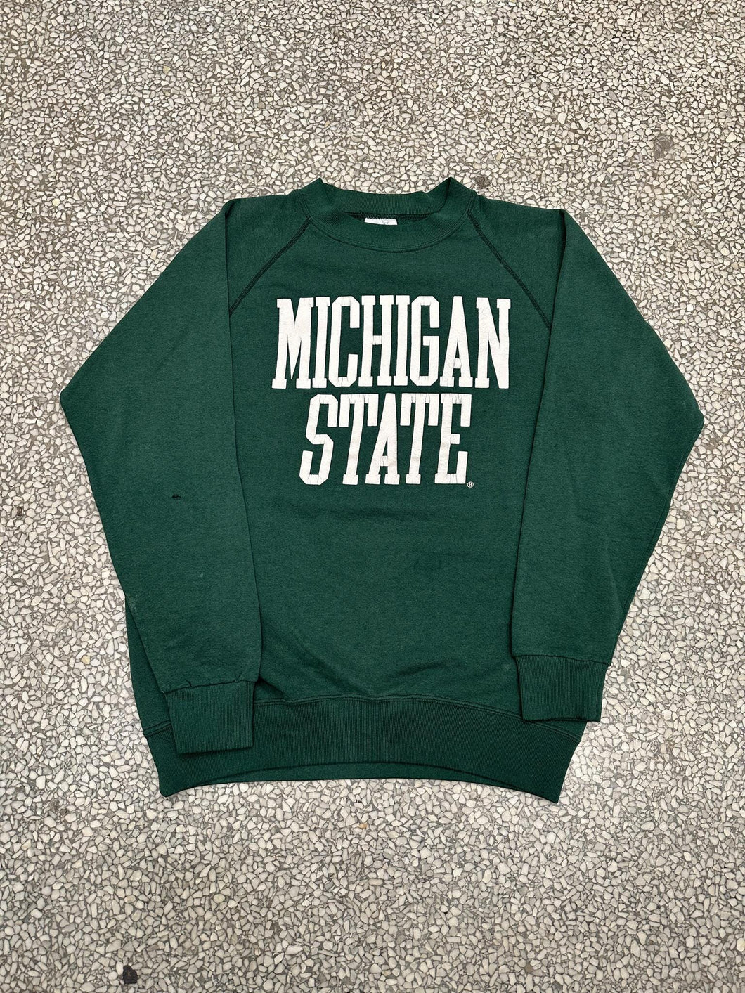 Michigan State Vintage 90s Script Crewneck Faded Pine Green ABC Vintage 