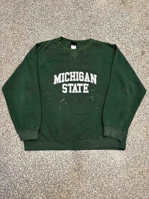 Michigan State Vintage 90s Script Painted Crewneck Faded Green ABC Vintage 