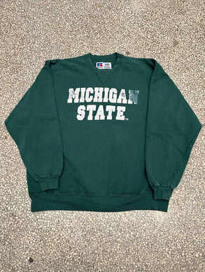 Michigan State Vintage 90s Script Russell Crewneck Faded Green ABC Vintage 