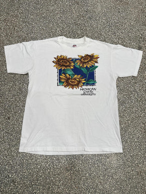 Michigan State Vintage 90s Sunflowers Faded White ABC Vintage 