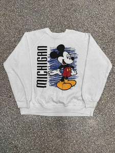 Michigan Vintage 90s Mickey Mouse Crewneck Faded White ABC Vintage 