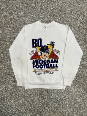 Michigan Wolverines Football Vintage 1989 Coah Bo Schembechler Crewneck White ABC Vintage 