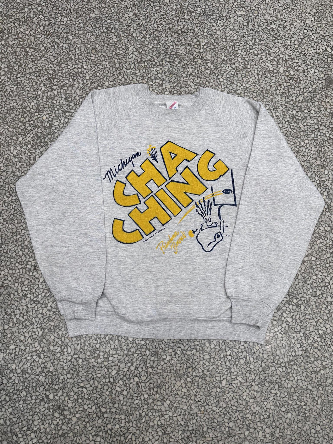 Michigan Wolverines Vintage 1991 Cha Ching Crewneck Faded Grey ABC Vintage 
