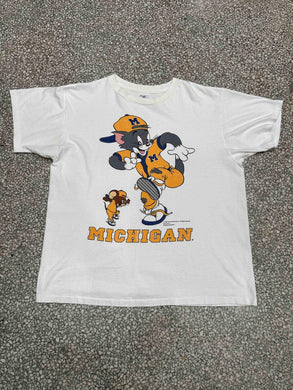 Michigan Wolverines Vintage 1993 Tom & Jerry Faded White ABC Vintage 