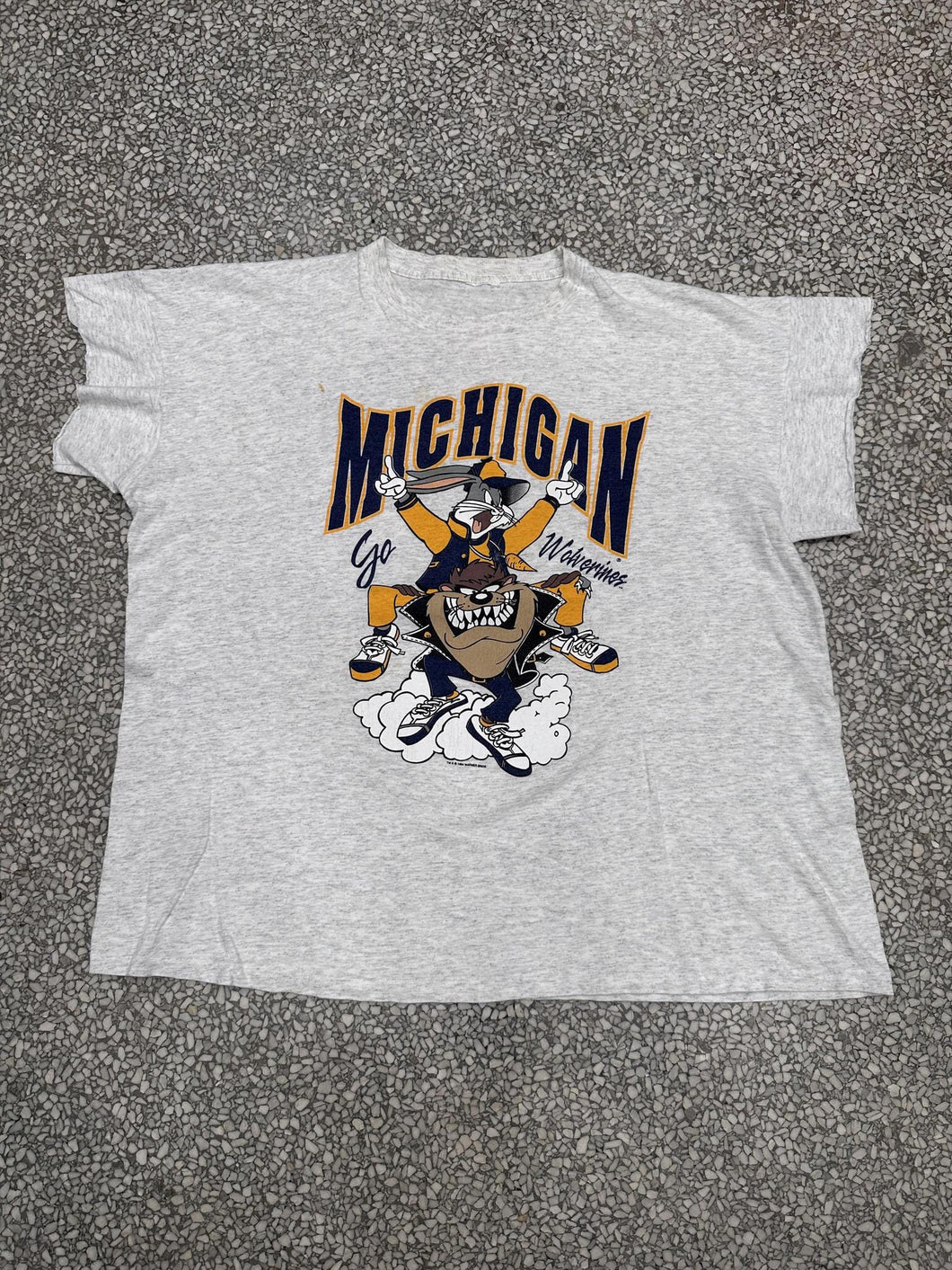 Michigan Wolverines Vintage 1994 Bugs Bunny Taz Faded Grey ABC Vintage 