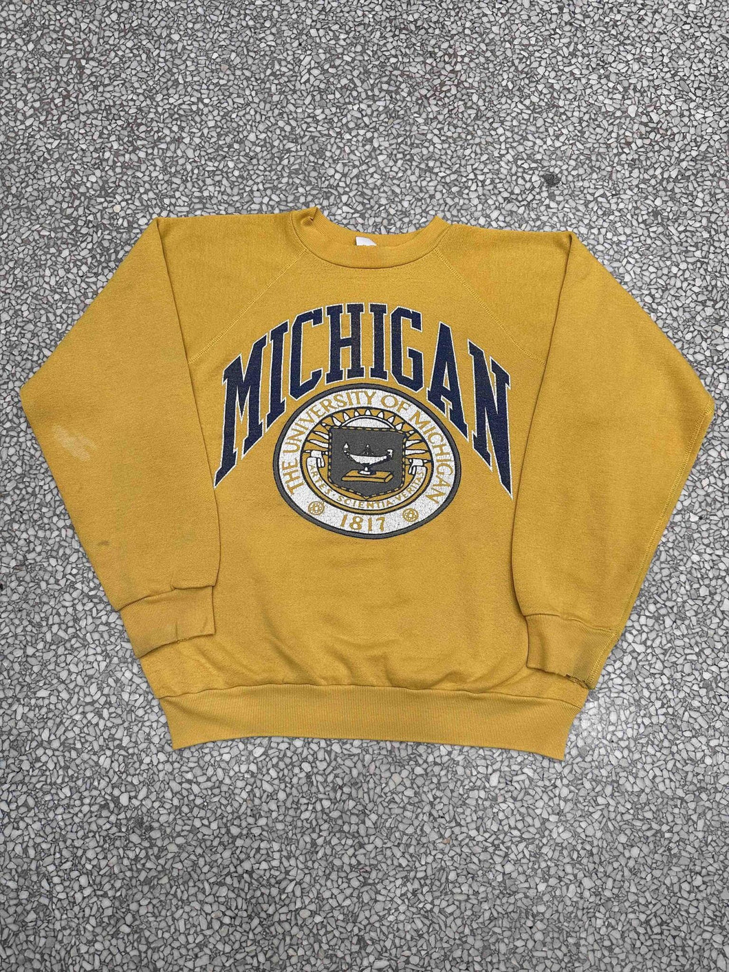 Michigan Wolverines Vintage 80s Crest Crewneck Faded Mustard ABC Vintage 