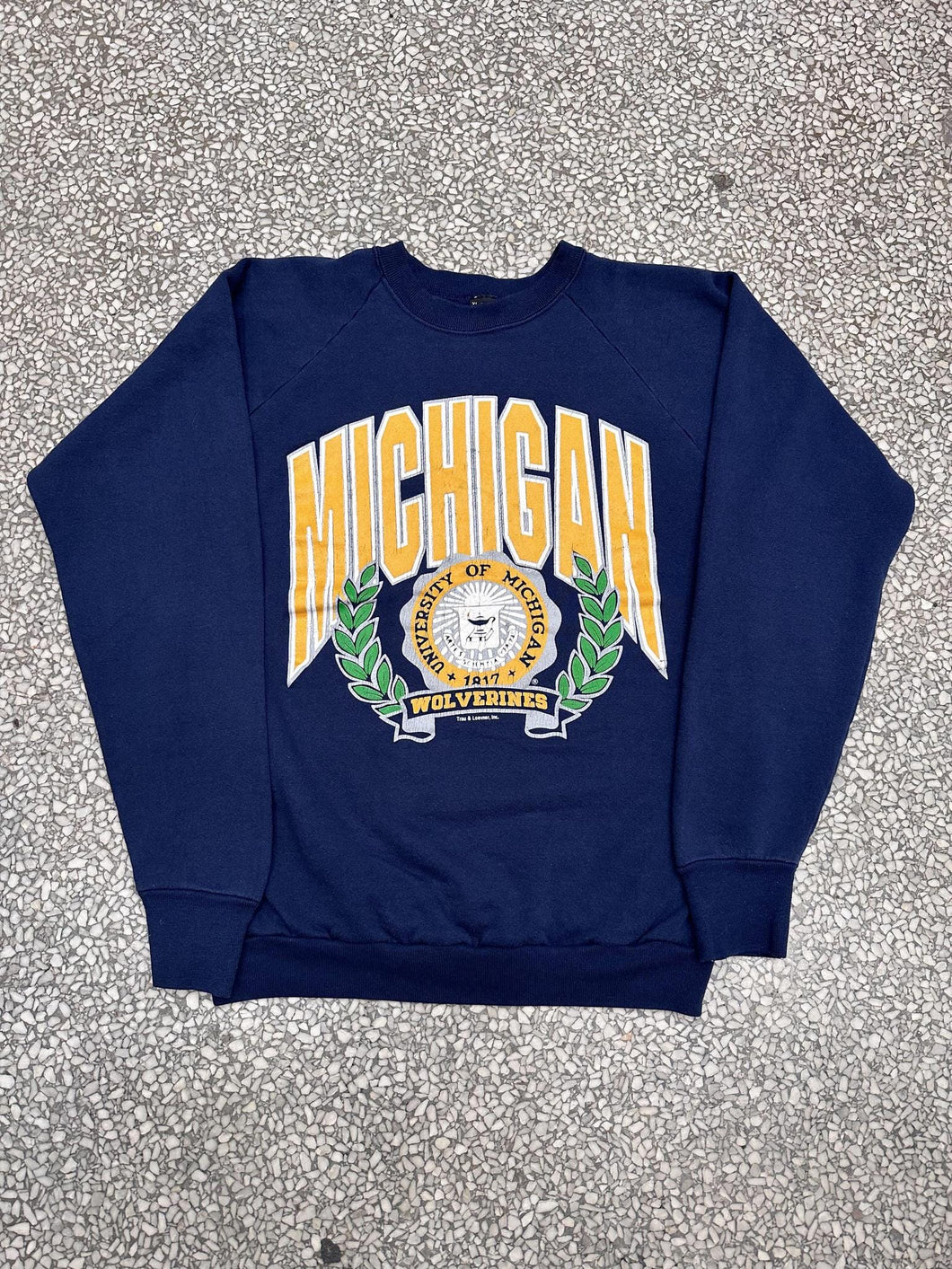 Michigan Wolverines Vintage 90s Crest Crewneck Faded Navy ABC Vintage 