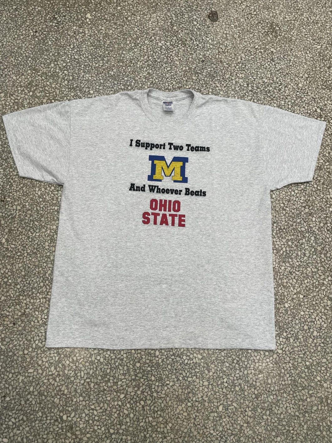 Michigan Wolverines Vintage 90s I Support Two Teams Michigan And Whoever Beats Ohio State Grey ABC Vintage 