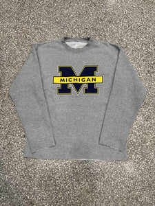 Michigan Wolverines Vintage 90s M Logo Cropped Crewneck Faded Grey ABC Vintage 