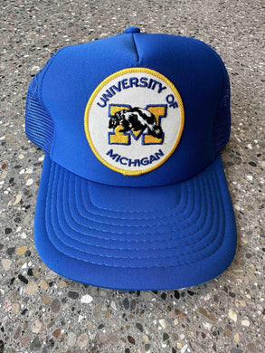 Michigan Wolverines Vintage Round Patch Trucker Hat Royal Blue ABC Vintage 