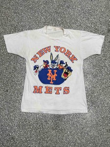 New York Mets Vintage 80s Looney Tunes Team Faded Cream ABC Vintage 