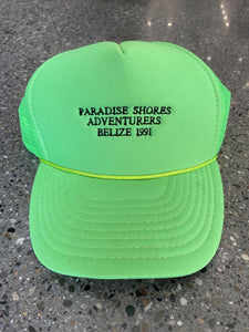 Paradise Shores Adventurers Belize Vintage 1991 Trucker Hat Neon Green ABC Vintage 