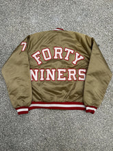 Load image into Gallery viewer, San Francisco 49ers Vintage 90s Chalk Line Satin Bomber Jacket Gold ABC Vintage 