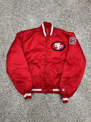 San Francisco 49ers Vintage 90s Starter Satin Bomber Jacket Red ABC Vintage 