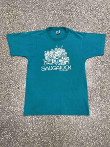 Saugatuck Michigan Vintage 90s Puff Print Dark Teal ABC Vintage 