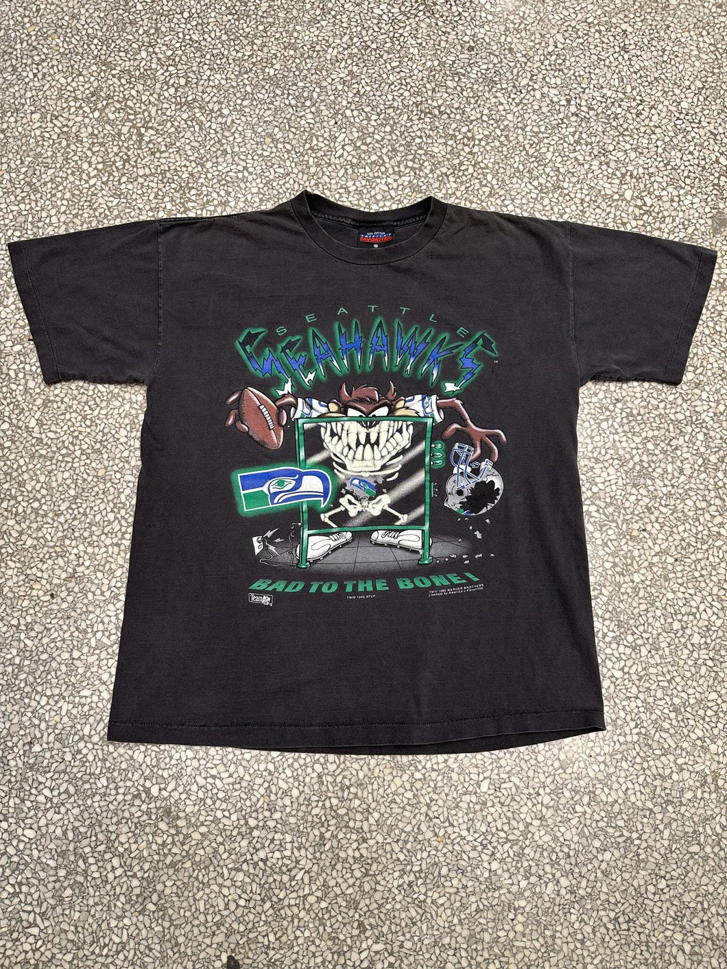 Seattle Seahawks Vintage 1995 Taz Bad To The Bone Faded Black ABC Vintage 