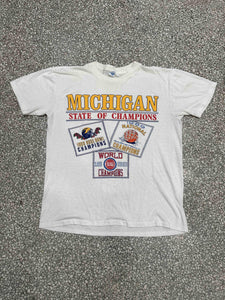 State of Champions Michigan Vintage 1989 Rose Bowl NCAA NBA Champions Paper Thin Cream ABC Vintage 