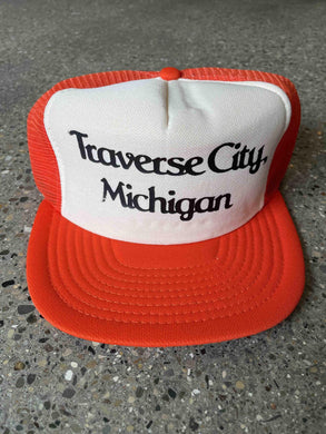 Traverse City Michigan Vintage Trucker Hat White Orange ABC Vintage 